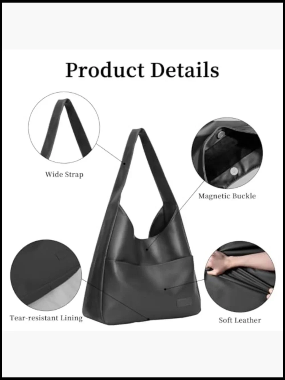 Vegan Leather Hobo Bag Large Soft Shoulder Tote Purse Everyday Chic